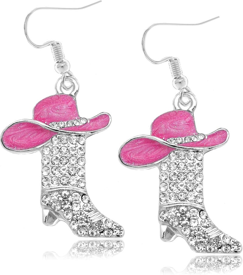 RechicGu Rhinestone Western Boots Earrings Cowgirl Cowboy Enamel Hat Bohemian Rodeo Boot Drop Dangle Earrings for Women - Image 1